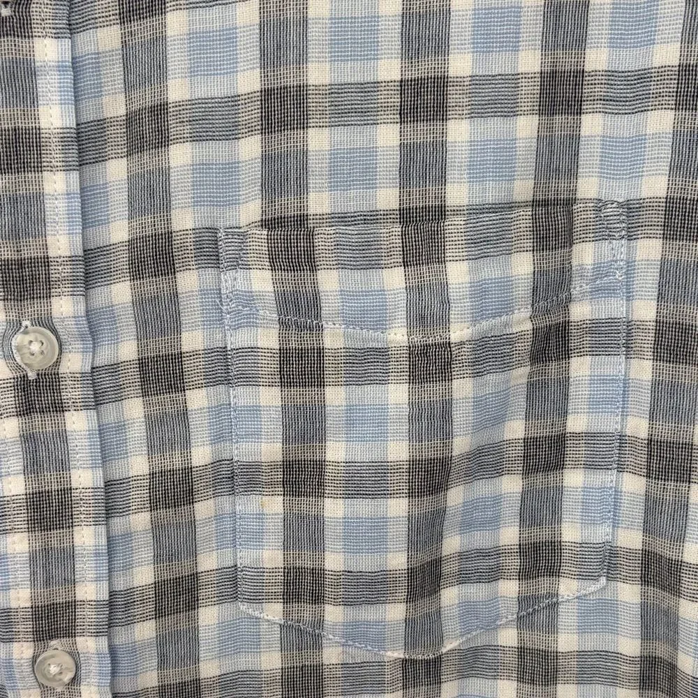 Banana Republic plaid men’s flannel blue black white button down Shirt large EUC
